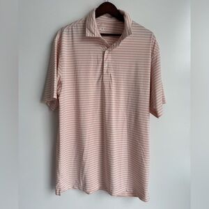 Onward Reserve Birdie Stripe Performance Polo White Pink Men Large Golf preppy‎